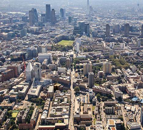Aerial of City road and City of London